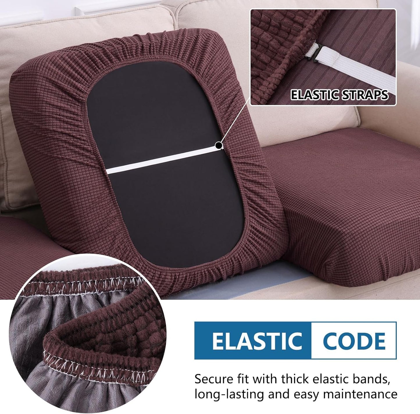 hyha Waterproof Couch Cushion Covers for Pets, Non Slip Sofa Cover for Dogs Washable, Soft Thick Stretch Jacquard Fabric, Sofa Slipcovers with Elastic Bottom (1 Piece for Backrest M, Chocolate)