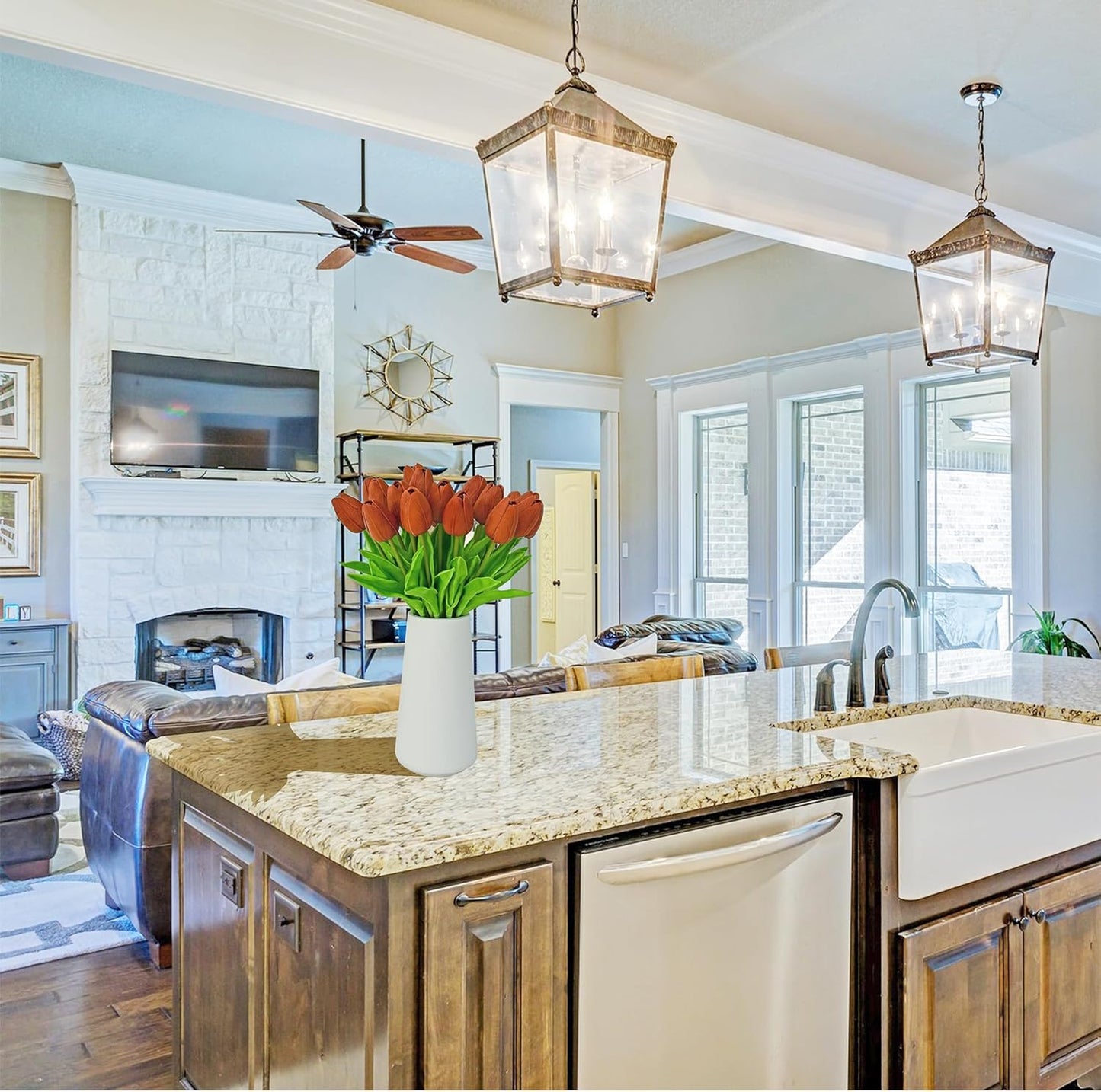 Mandy's Artificial Tulips 20 Stems Burnt Orange PU Faux Flowers for Wedding Home Decor 13.5 Inch