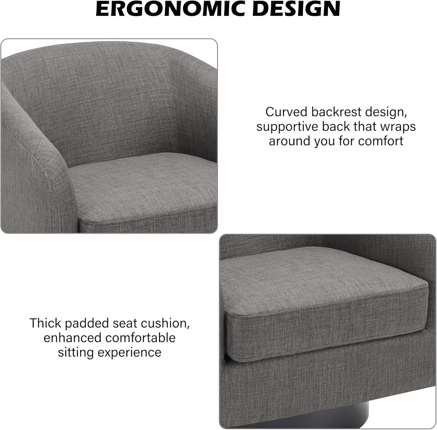 Swivel Barrel Accent Chair, Modern Round Linen Arm Chair for Living Room, Bedroom, Comfy Club Reading Chairs for Adults（Linen Fabric, Grey, Set of 4