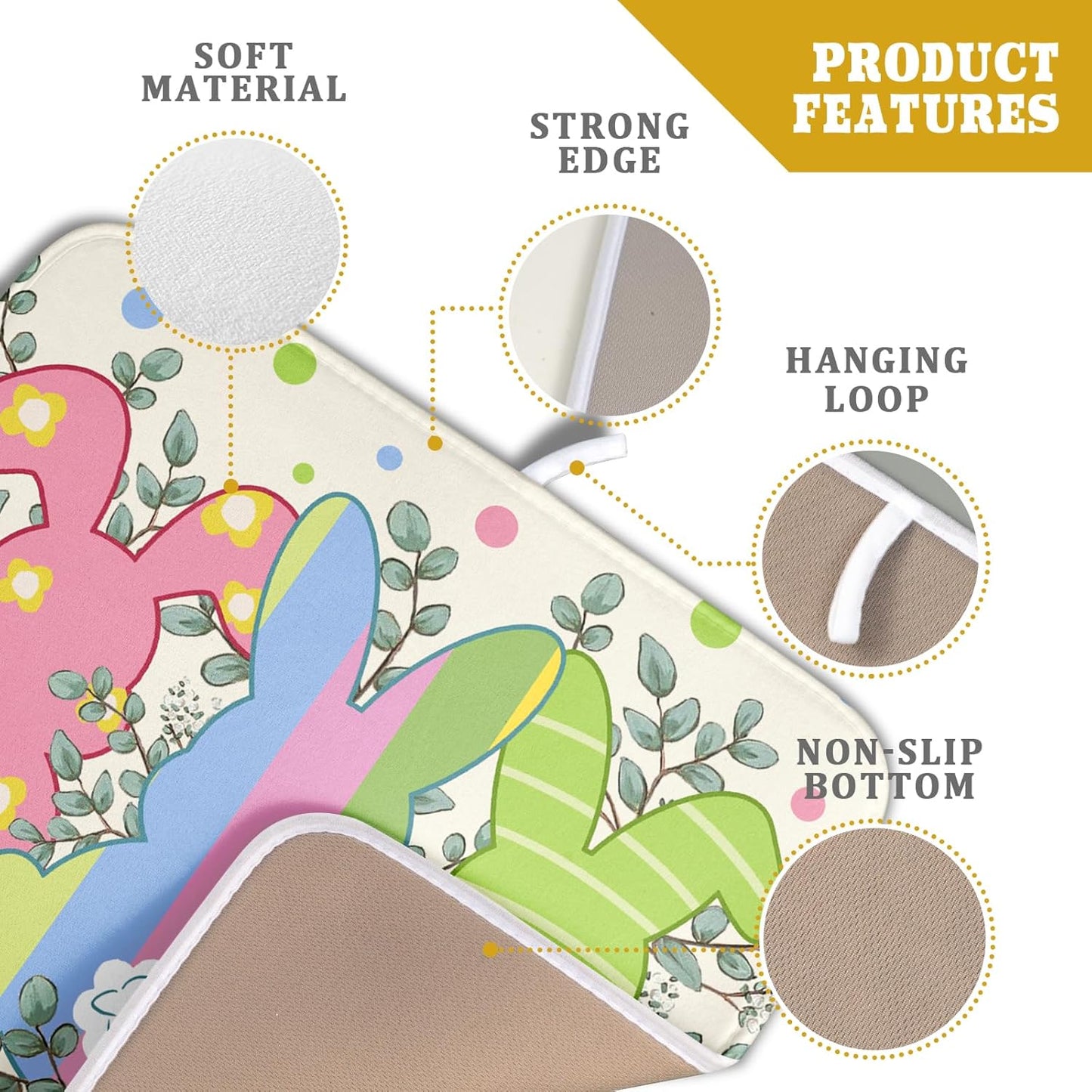 Easter Dish Drying Mat for Kitchen Counter Cute Bunny Rabbit Festival Seasonal Absorbent Reversible Microfiber Kitchen Countertop Protector Dishes Pad Large 16x18 inch