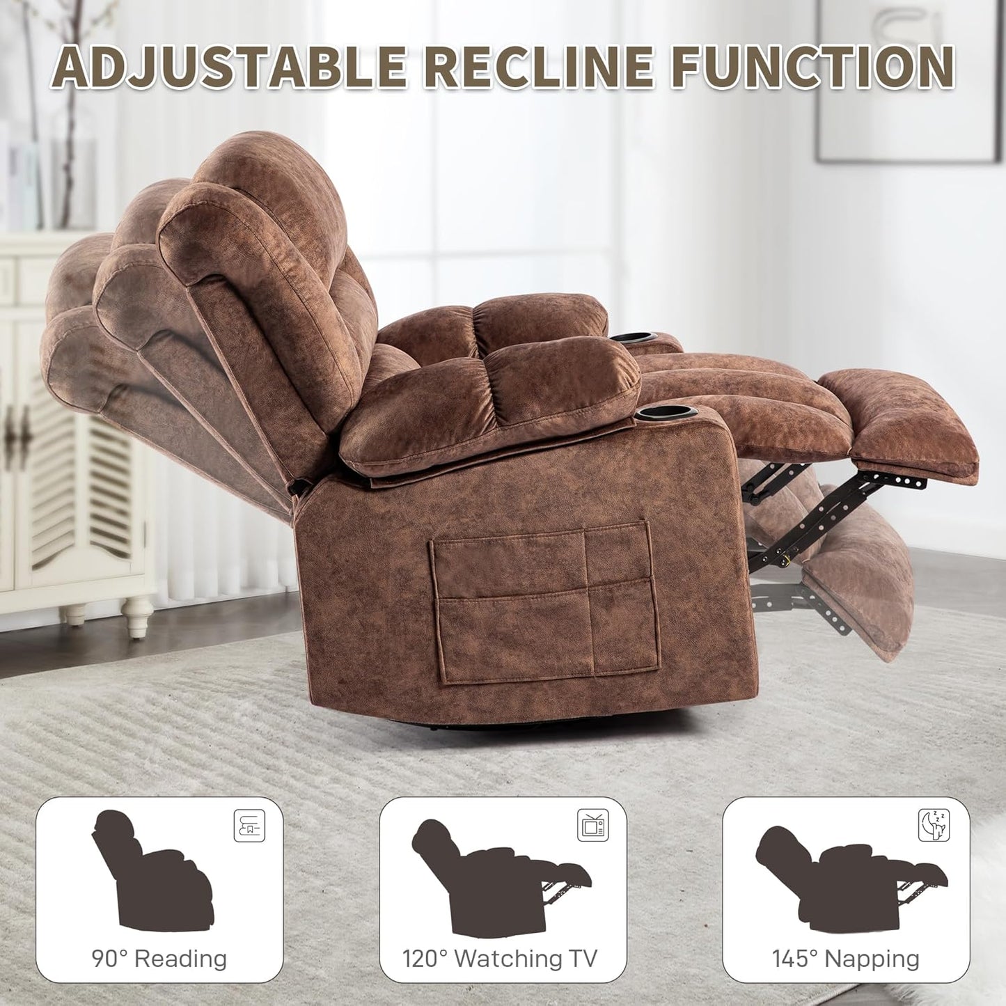 Recliner Chair Rocker Modern Ergonomic Lounge 360 Degree Swivel Single Sofa Seat Living Room Lounge Recliners on Clearance Foam Filling