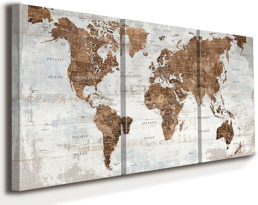 Living Room Pictures Wall Decor Large Wall Art for Home Office Artwork Vintage Old Maps for Wall Giant Oversized Art Prints Inspirational Brown Paintings