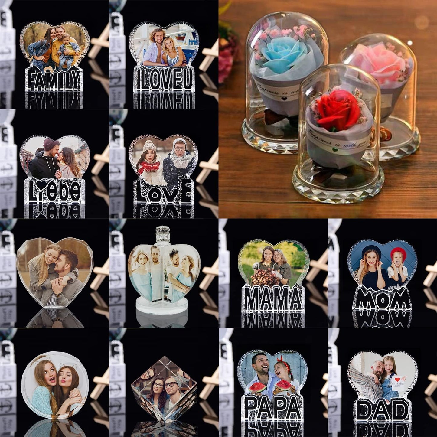 Personalize Your Photo Crystal Gifts Custom Cube Crystal Photo Night Light with Music Bluetooth Rose Speaker for Girlfriend Best Friend Classmate Wife Night Light