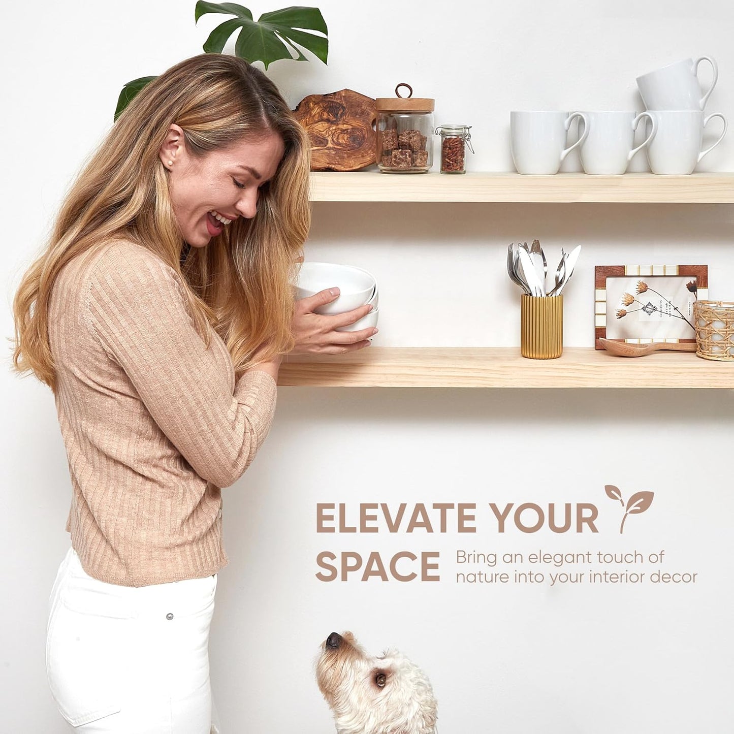 Homeforia 60 inch Wood Floating Shelf, High End Solid Natural Long Wood Shelf for Wall 60 inches, Unfinished Wooden 60inch Large Floating Shelves, Heavy Duty Bracket, 60 X 6.5 X 1.75 in, Set of 2