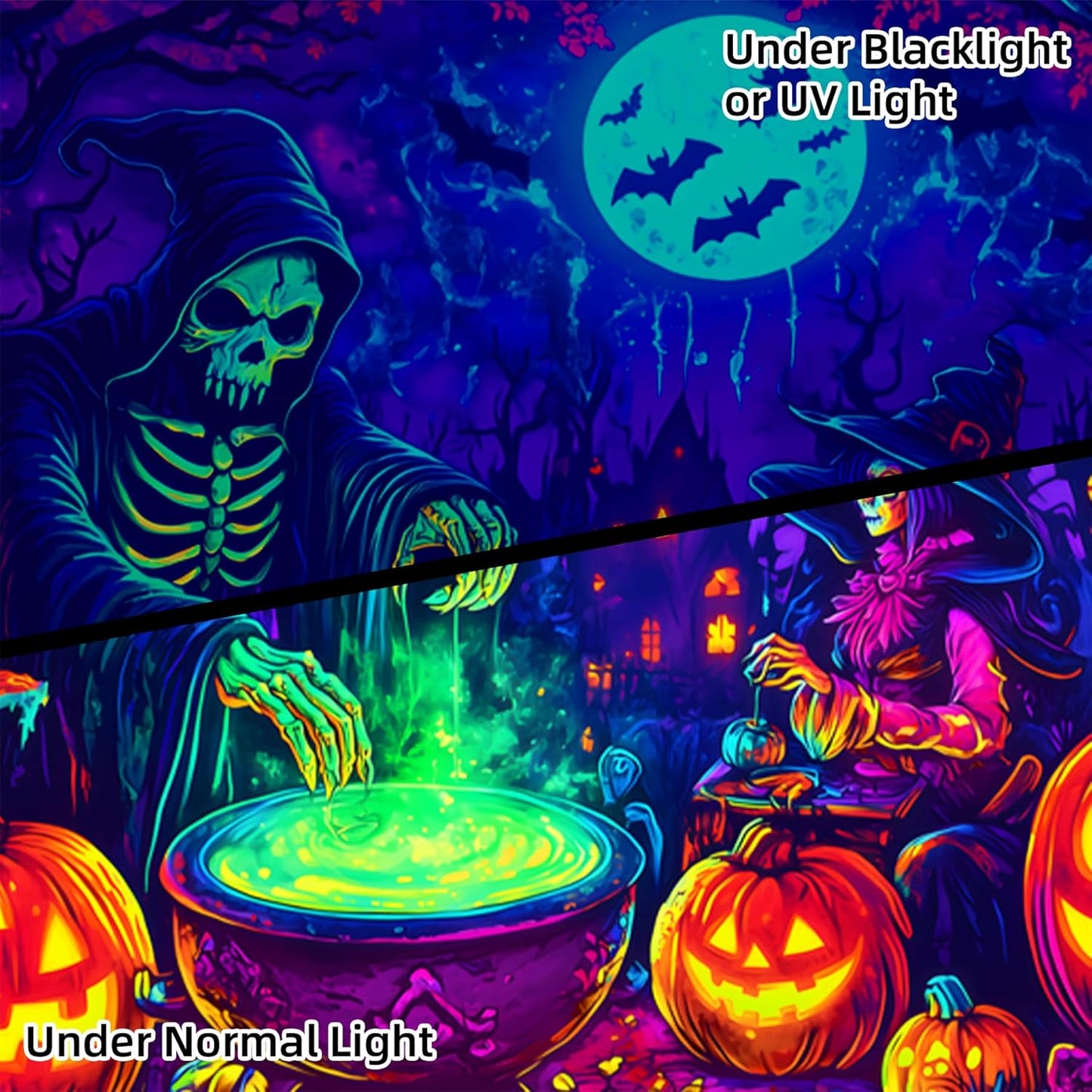 Halloween Tapestry, Blacklight Tapestry for Halloween Party Decor Hanging Tapestries Backdrop Wall Art Poster for Bedroom Dorm 90x70in