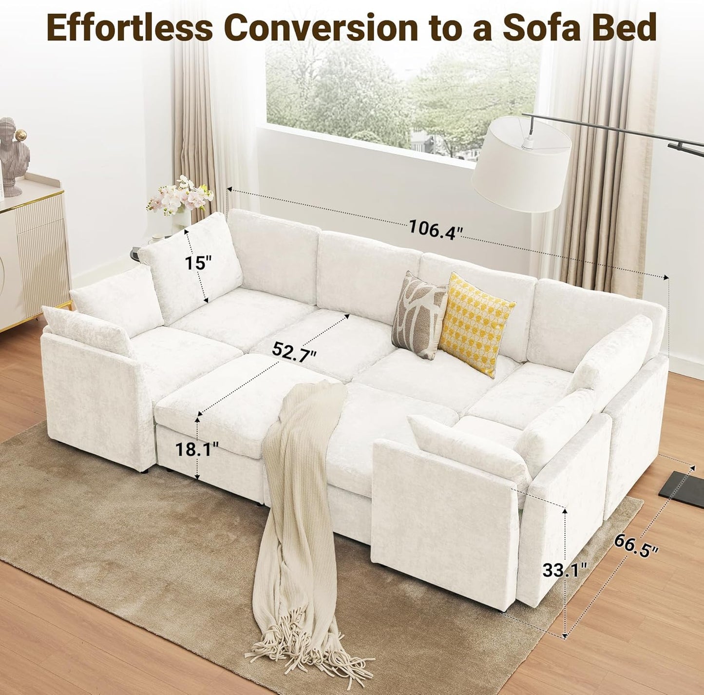 Tbfit U Shaped Couch 8 Seat, Sectional Sofa for Living Room,Chenille Cloud Couch with Ottoman, Beige