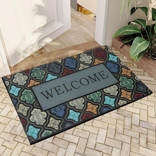 Durable Heavy Duty Front Door Mat - 24"x36" Large Outdoor Welcome Mat Non-Slip Rubber Entrance Door Mat Apply to Home High Traffic Area,Porch, Patio, Farmhouse，Entryway Floor Mats