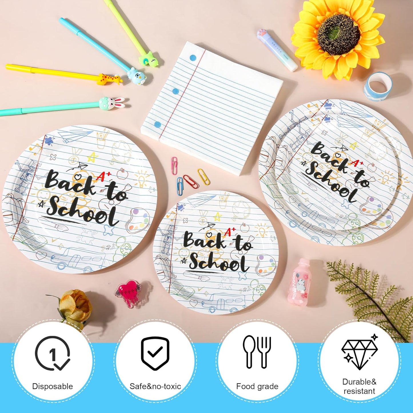 150Pcs Back to School Party Supplies Plates and Napkin Decor Back to School Themed Season Plates First Day of School Paper Plate Napkins Tableware for Schools, Families, Communities Party,Serves 50