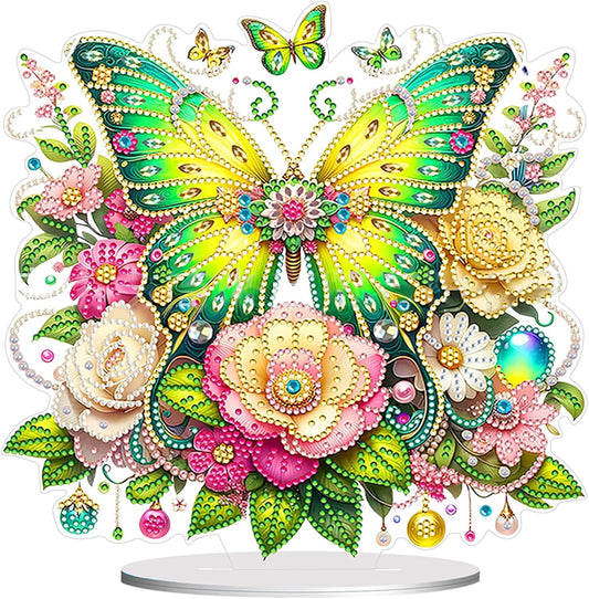 Diamond Painting Kits for Adults Beginners, 5D Full Drill Flowers and Butterfly Crystal Art Desktop Ornament, DIY Single Sided Home Office Desk Decor, Creative Craft Gift Set with Tools