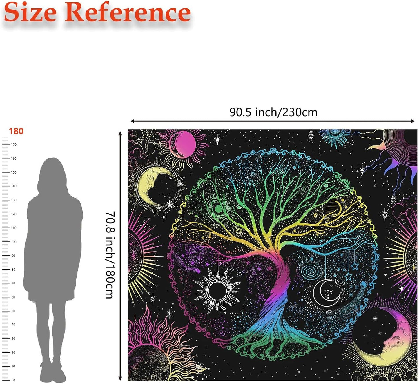 AACKart Blacklight Tapestry for Bedroom - Spiritual Tree of Life Wall Tapestry Glow in the Dark Wall Hanging 90.5 x 70.8 inches