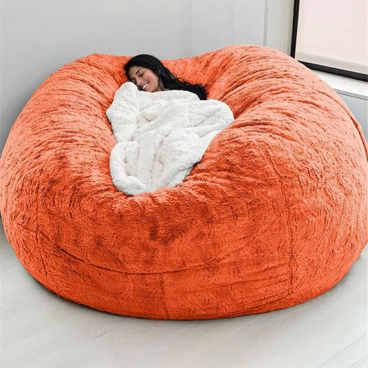 Big Huge Giant Bean Bag Chair for Adults, (No Filler) Bean Bag Chairs in Multiple Sizes and Colors Giant Foam-Filled Furniture - Machine Washable Covers, Double Stitched Seams (Orange,5FT)