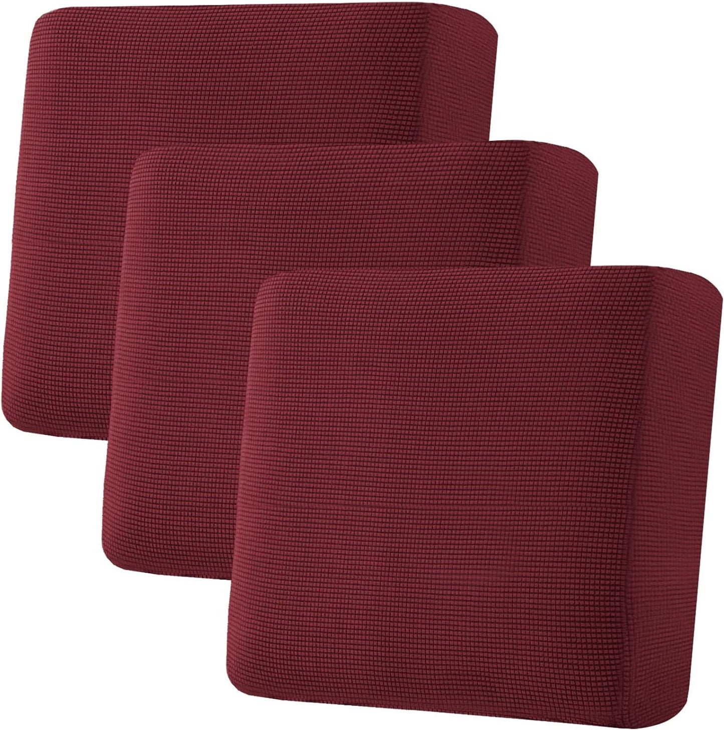 H.VERSAILTEX Super Stretch Individual Seat Cushion Covers - Sofa & Couch Cushion Slipcover Sets - Thick Jacquard Textured Twill Fabric (3 Piece XL Sofa Cushion Covers, Burgundy Red)