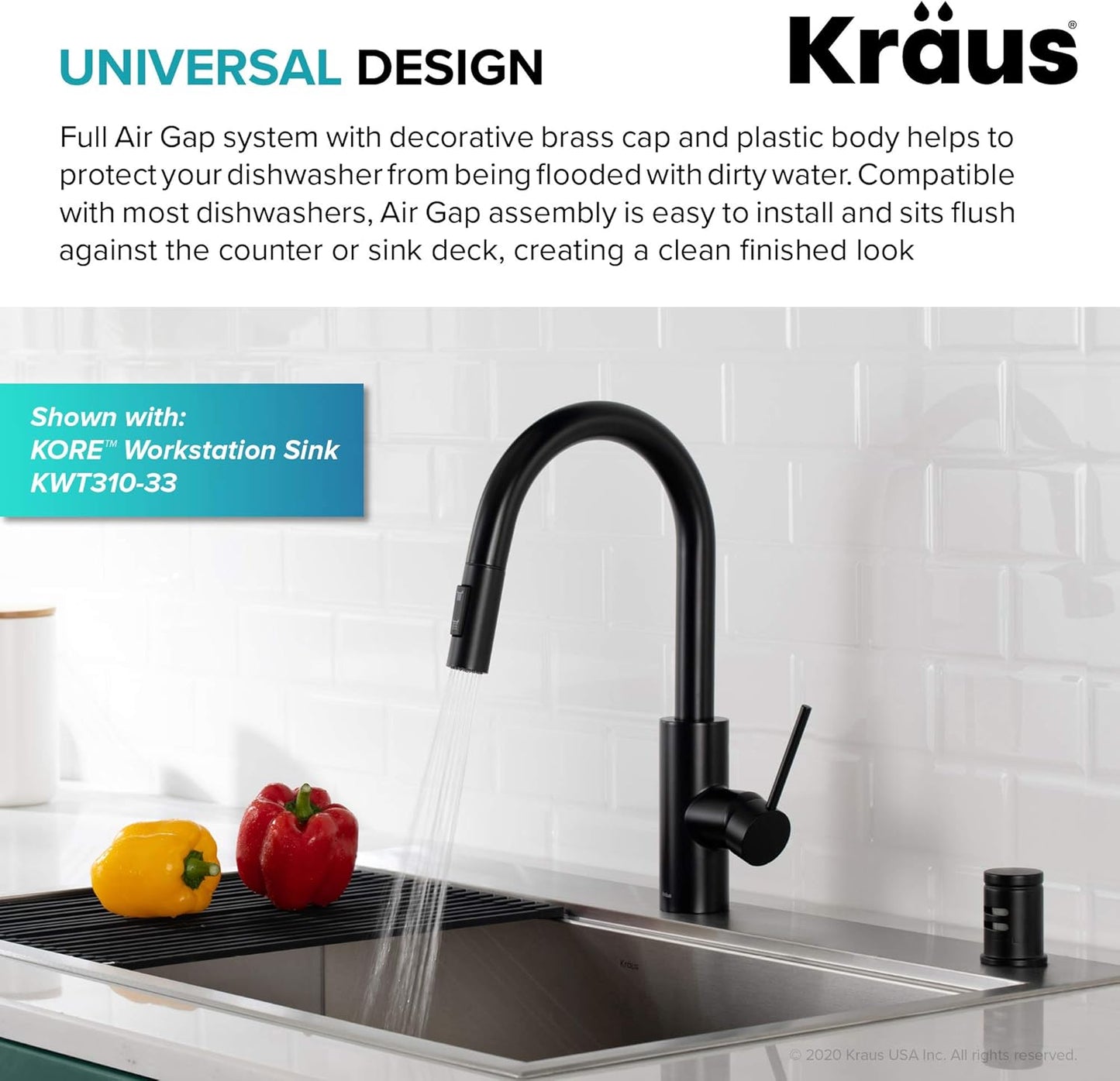 KRAUS Dishwasher Air Gap in Matte Black, KAG-1MB