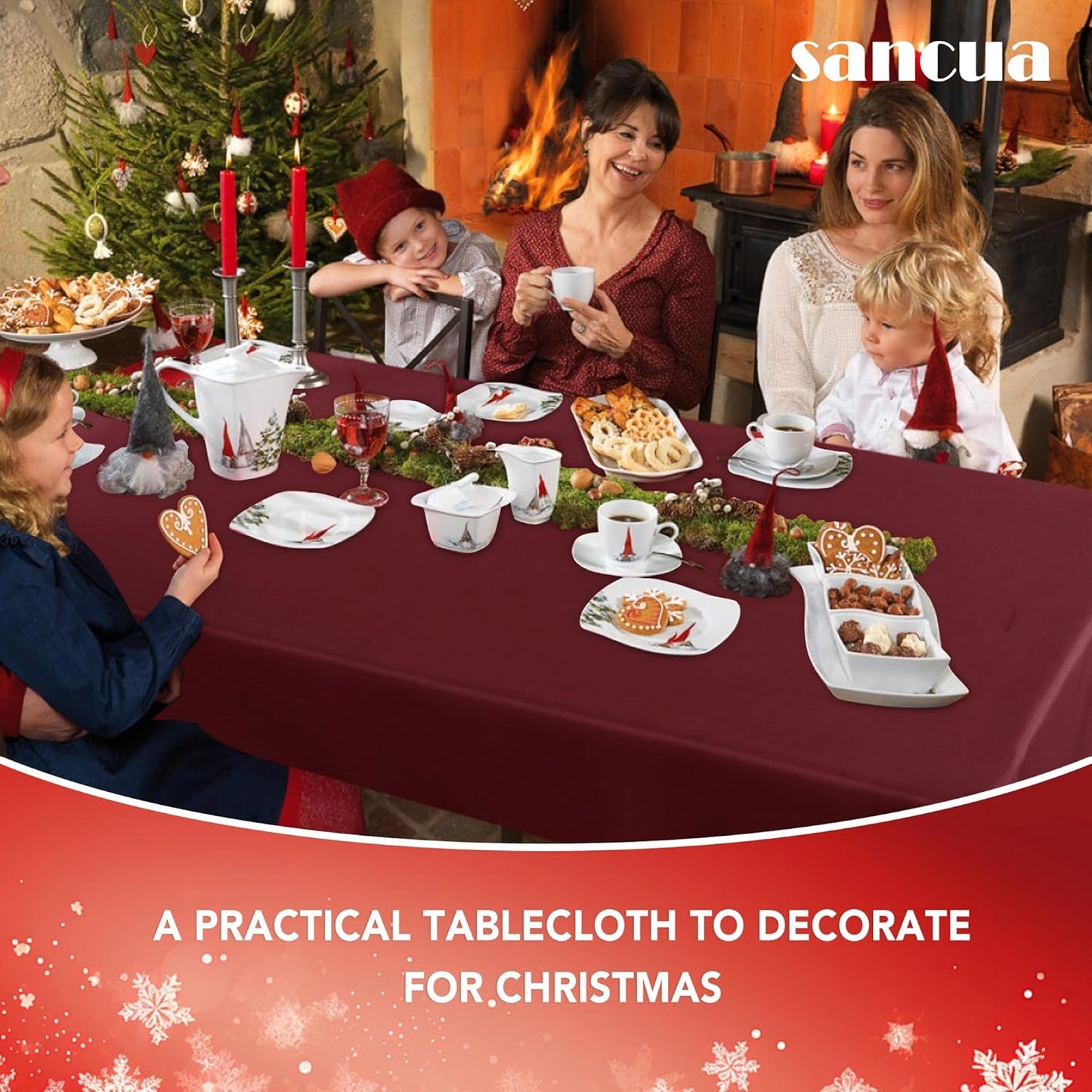 sancua Rectangle Tablecloth - 70 x 108 Inch - Stain and Wrinkle Resistant Washable Polyester Table Cloth, Decorative Fabric Table Cover for Dining Tables, Buffet Parties and Camping, Burgundy