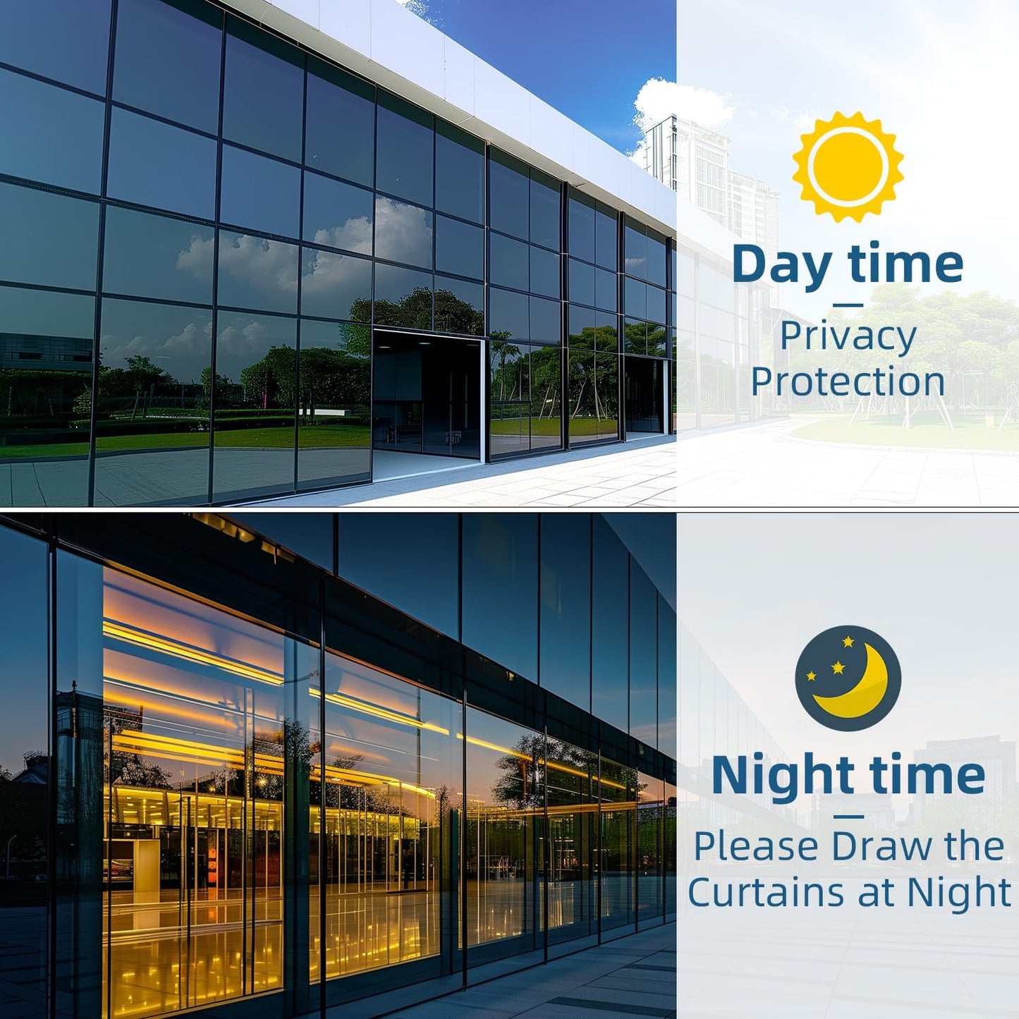 DUOFIRE One Way Window Film Privacy See Out Not in Heat Blocker Tint Reflective Mirror Tinting Film for Home Static Cling Anti-UV Sun Blocking Window Covering（Dark Silver, 35.4x78.7in）