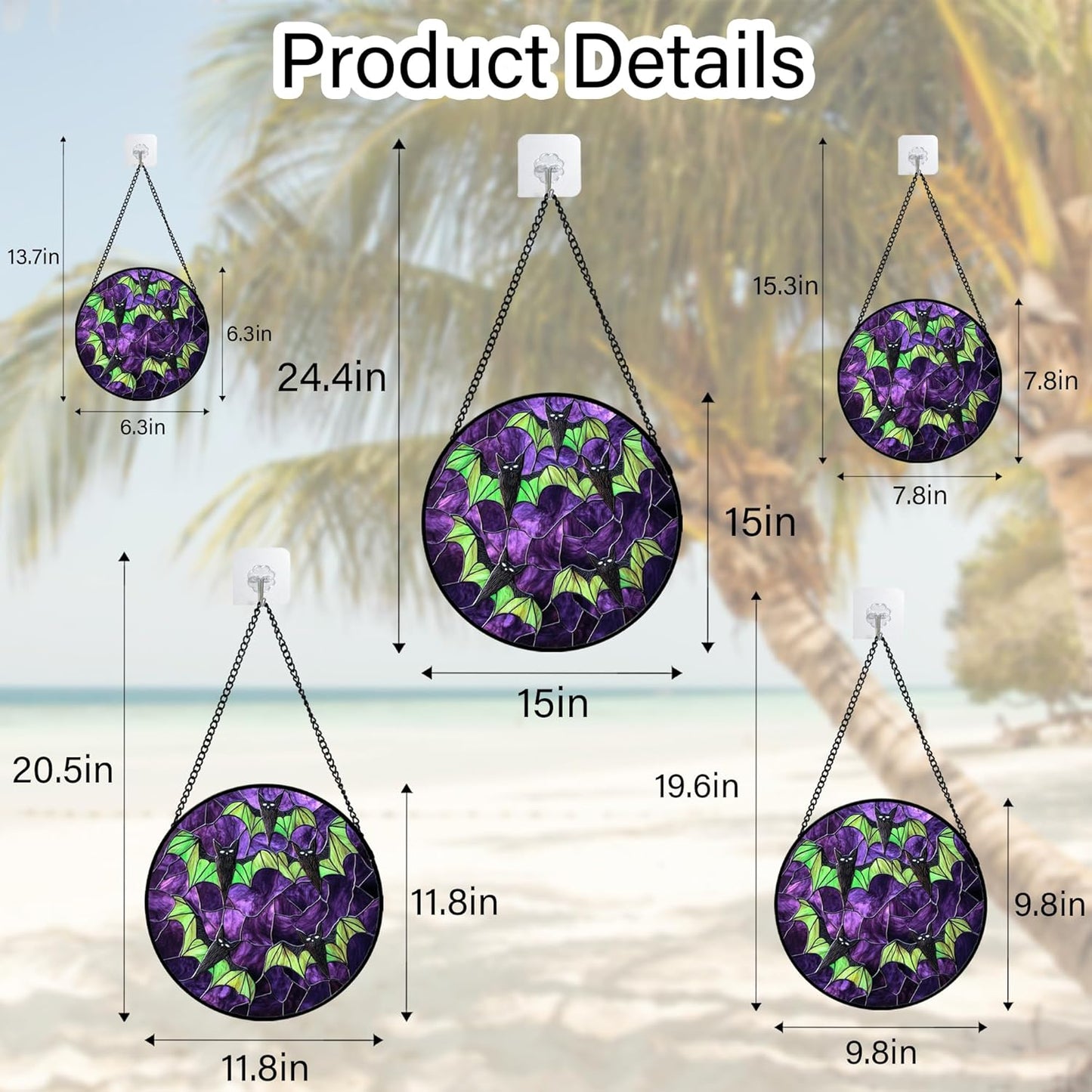 Stained Glass Window Hanging - Halloween Decorations Black Bat with Green Wings Suncatcher for Doors Garden Indoor Spooky Sun Catchers Gothic Decor Horror Gifts for Women Men Friend 7.8 in