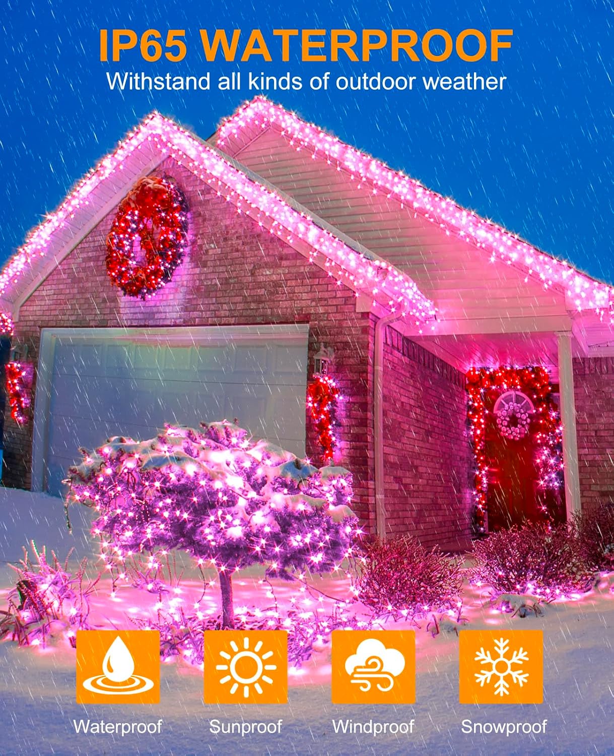 40FT 120 LED Christmas Lights Outdoor, Green Wire Christmas Tree Lights with 8 Modes & Waterproof, Connectable Plug in String Light for Indoor Bedroom Garden Party Wedding Decorations, Pink