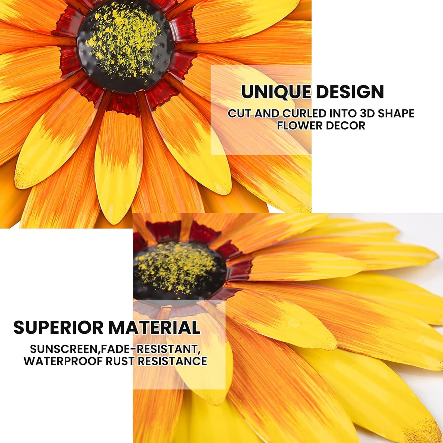 Metal Flowers Outdoor Decor 13" Metal Sunflower Wall Art Decorations Sunflower Wall Decor for Kitchen Living Room Porch Garden Yard