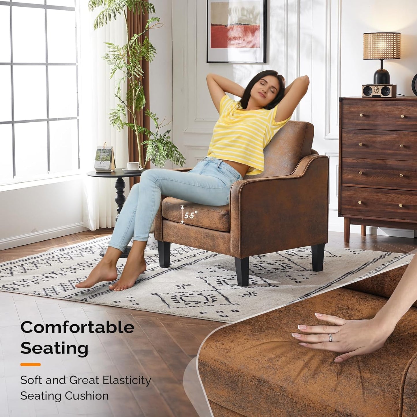 VINGLI Accent Chairs Set of 2 Living Room Chairs Rustic Reading Chair for Bedroom Scooped Arm Chair Mid Century Modern Accent Chairs Upholstered Comfy Chair for Apartment, Waiting Room