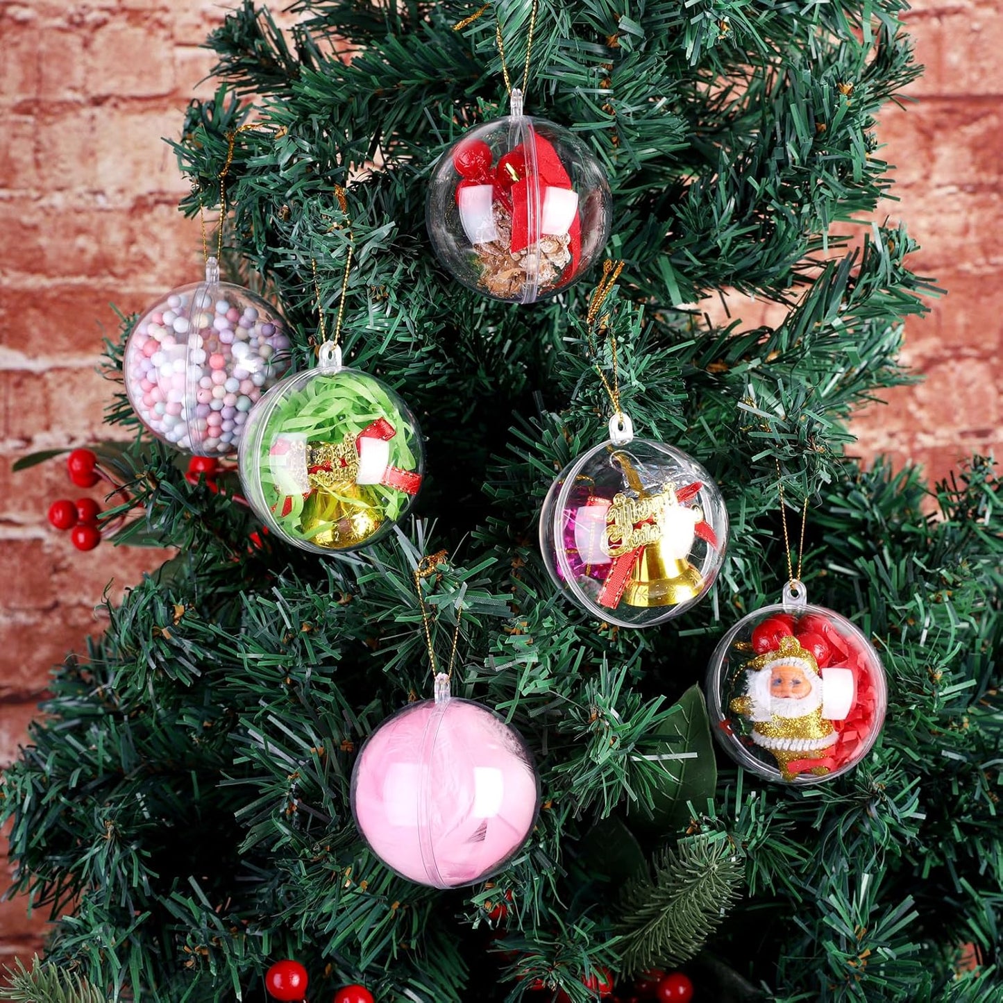 ANVAVO 50 Clear Plastic Fillable Ball Ornaments - DIY Craft Transparent Baubles - Shatterproof Christmas Tree Hanging Ornaments for Christmas, New Years, Birthday, Wedding, Home Decor