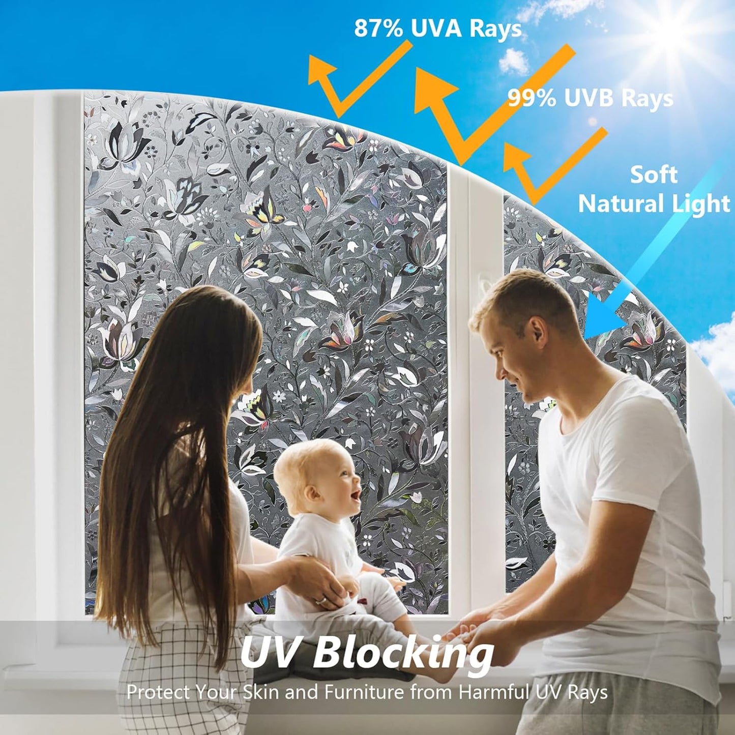 Kromapolis Window Film, Window Privacy Film Frosted, Vinyl Glass Covering, Stained Glass Decorative Film, Static Window Clings, Non-Adhesive (Grayish Black, 17.5 x 157.4 inch)