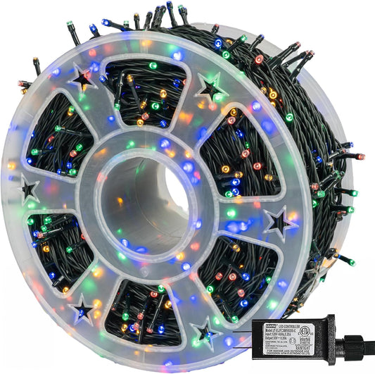 Dazzle Bright 164 FT 500 LED Christmas String Lights, Waterproof Green Wire String Lights with 8 Modes, Outdoor Christmas Decorations for Indoor Garden Party Yard Decor (Multi-Colored)