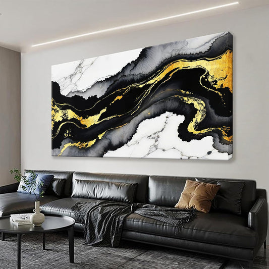TAIJXAGSG Abstract Black And Gold Wall Art For Living Room Artwork Canvas Art Wall Decor Marble Texture Modern Canvas Prints Pictures Abstract Wall Decor For Home Hotel Decoration 24x48 Inch