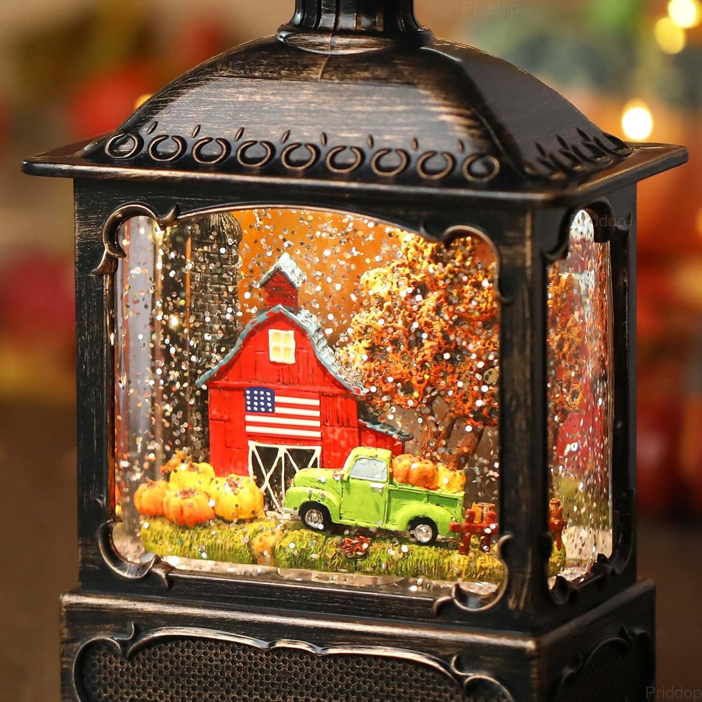 Fall Snow Globe Lantern Fall Decorations for Home Thanksgiving Gifts Autumn Harvest Fall Decor Swirling Glitter Snow Globes Barn Truck Pumpkin Farm