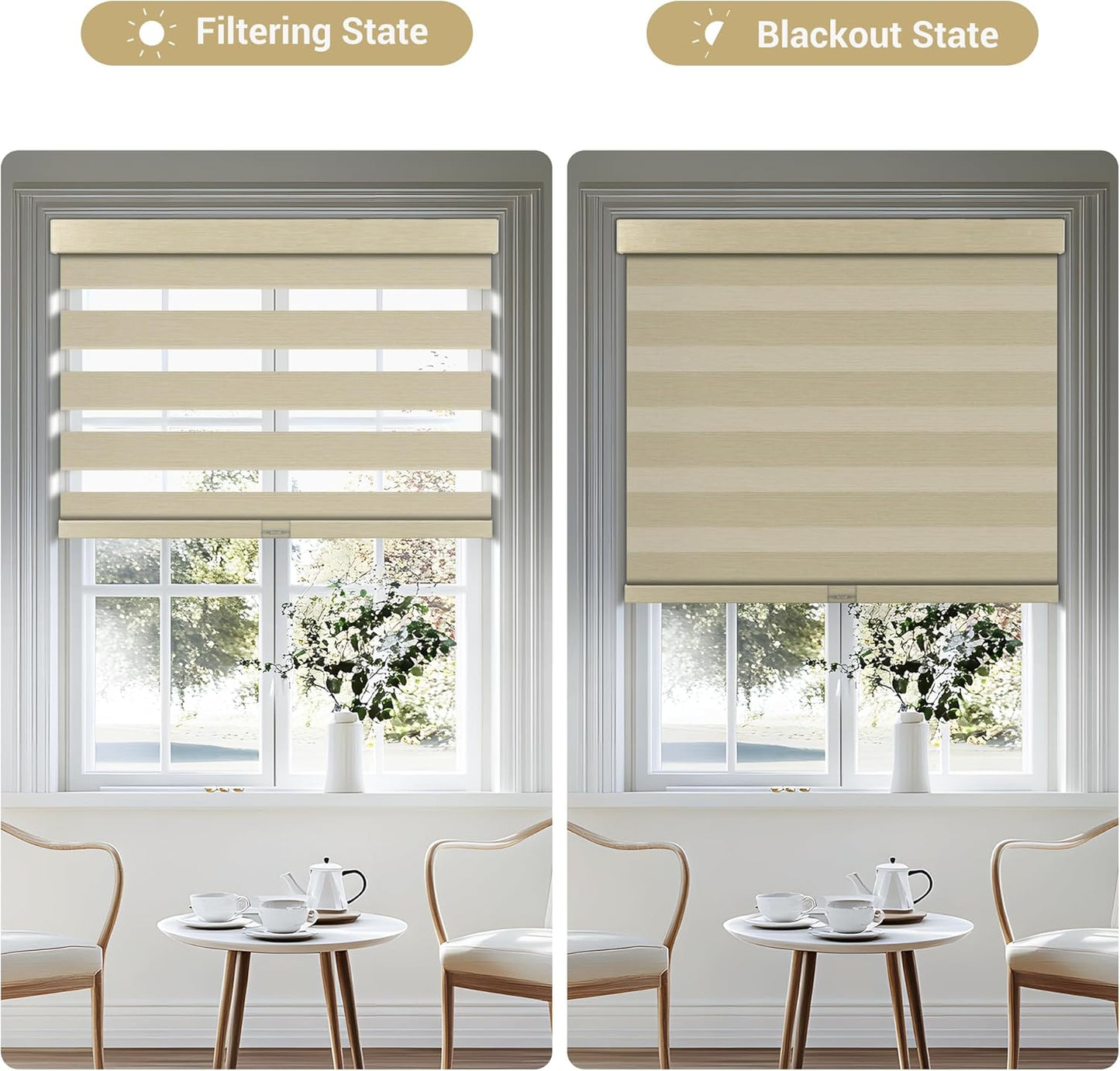 Cordless Zebra Blinds for Windows, Blackout Interior Blinds,Easy to Install,UV Protection,for Offices and Home,Custom Roller Shades, Mousse Beige,75" W x 56" H