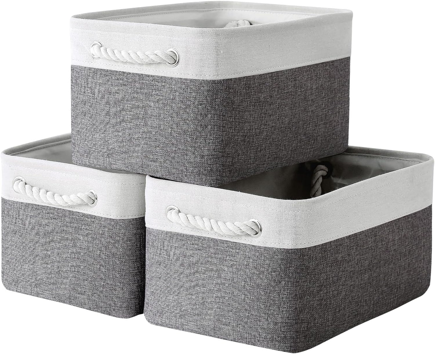 TheWarmHome Storage Basket for Organizing - 15.7x11.8x8.2 inch Large 3 Pack Collapsible Storage Bins for Shelves, Fabric Storage Cubes for Gift Closet Linen Organization (White & Grey)