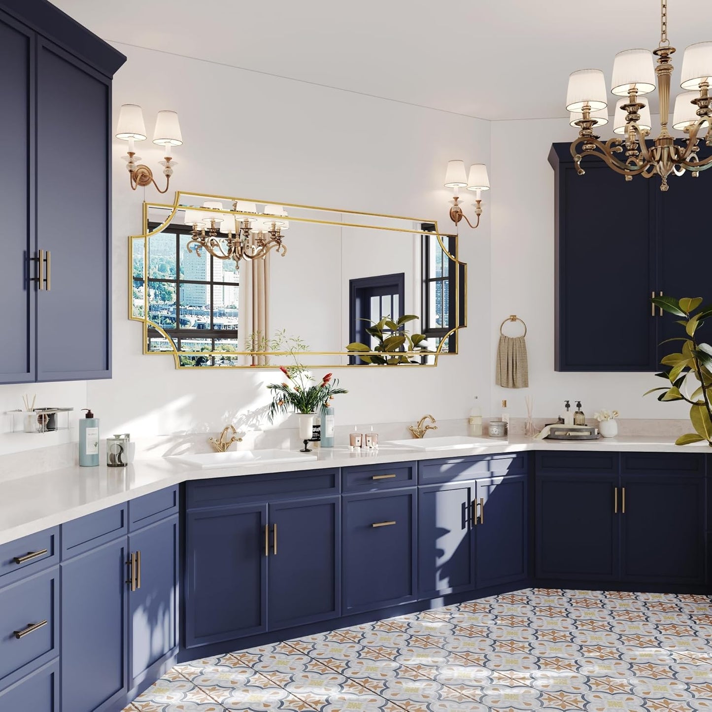 Kelly Miller Large Gold Full Length Mirror for Wall, 60"x30" Full Body Mirror Beveled Scalloped Modern Elegant Home Decor for Bedroom Living Room Bathroom Dressing Room Entryway Hallway