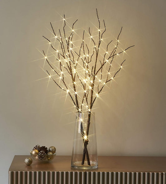 LITBLOOM Lighted Brown Willow Branches 32IN 100 LED with Timer Battery Operated, Tree Branch with Warm White Lights for Holiday Christmas Decoration Indoor Outdoor Use