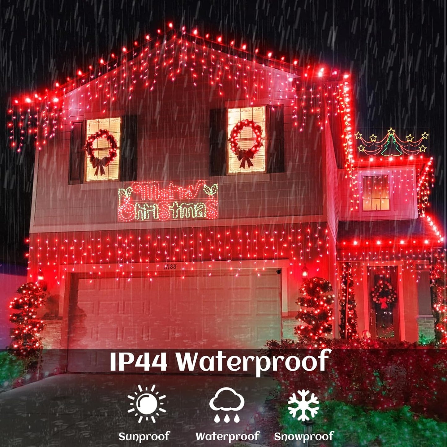66ft Icicle Lights for Outside, Red Christmas Lights Outdoor Waterproof for House, 640 LED Twinkle Tree Lights with 120 Drops Clear Wire Short Curtain Light for Room Home Wall Indoor Decorations