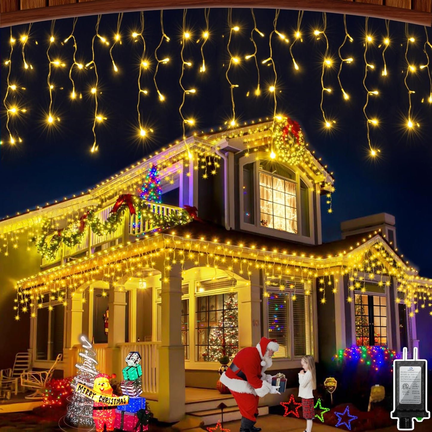 132FT 1332 LED Outdoor Christmas Lights - 296 Ice Drops, 12 Pro Modes with Timer Memory & Brightness, Waterproof Hanging Ice String Light for Holiday Wedding Garden Fence House Decor (Warm White)