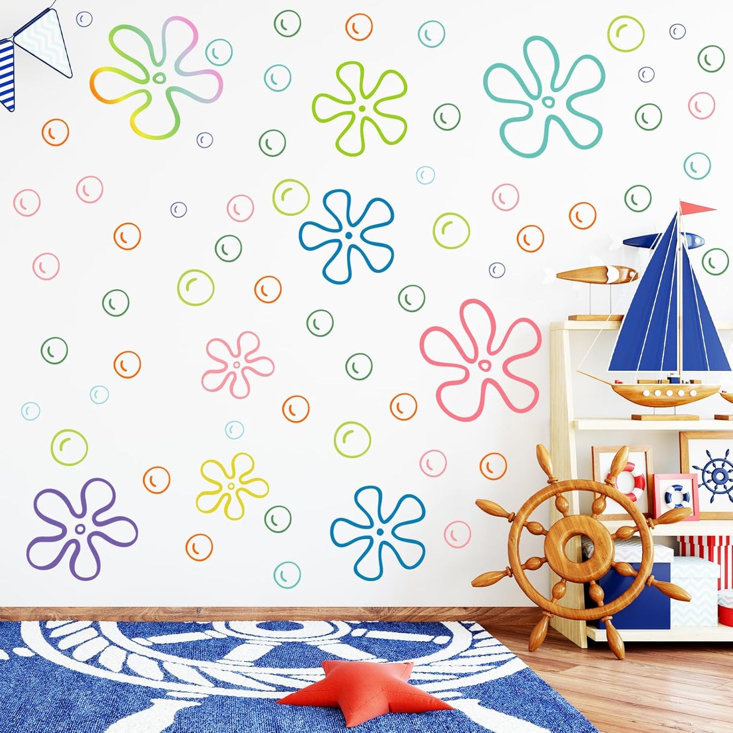 187PCS Flower Bubbles Wall Decals Under The Sea Birthday Party Decorations Ocean Wall Stickers Wall Decor for Bathroom Nursery Bedroom Home Classroom Car