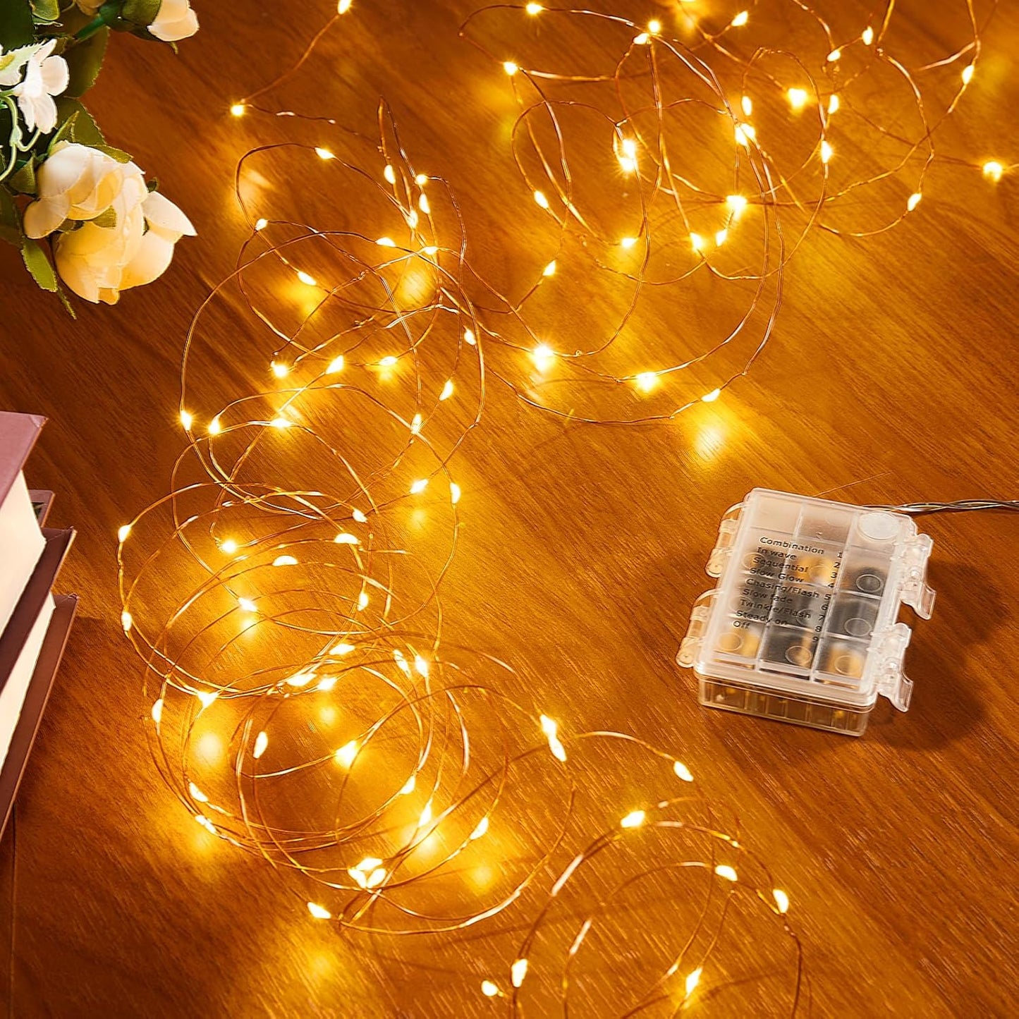 4 Pack 16.4 Ft. Battery Operated Outdoor String Lights with Remote & Timer, LED Warm White Fairy Lights, Waterproof Twinkle Lights for Bedroom, Dorm, Mason Jar, Wedding, Party, Christmas