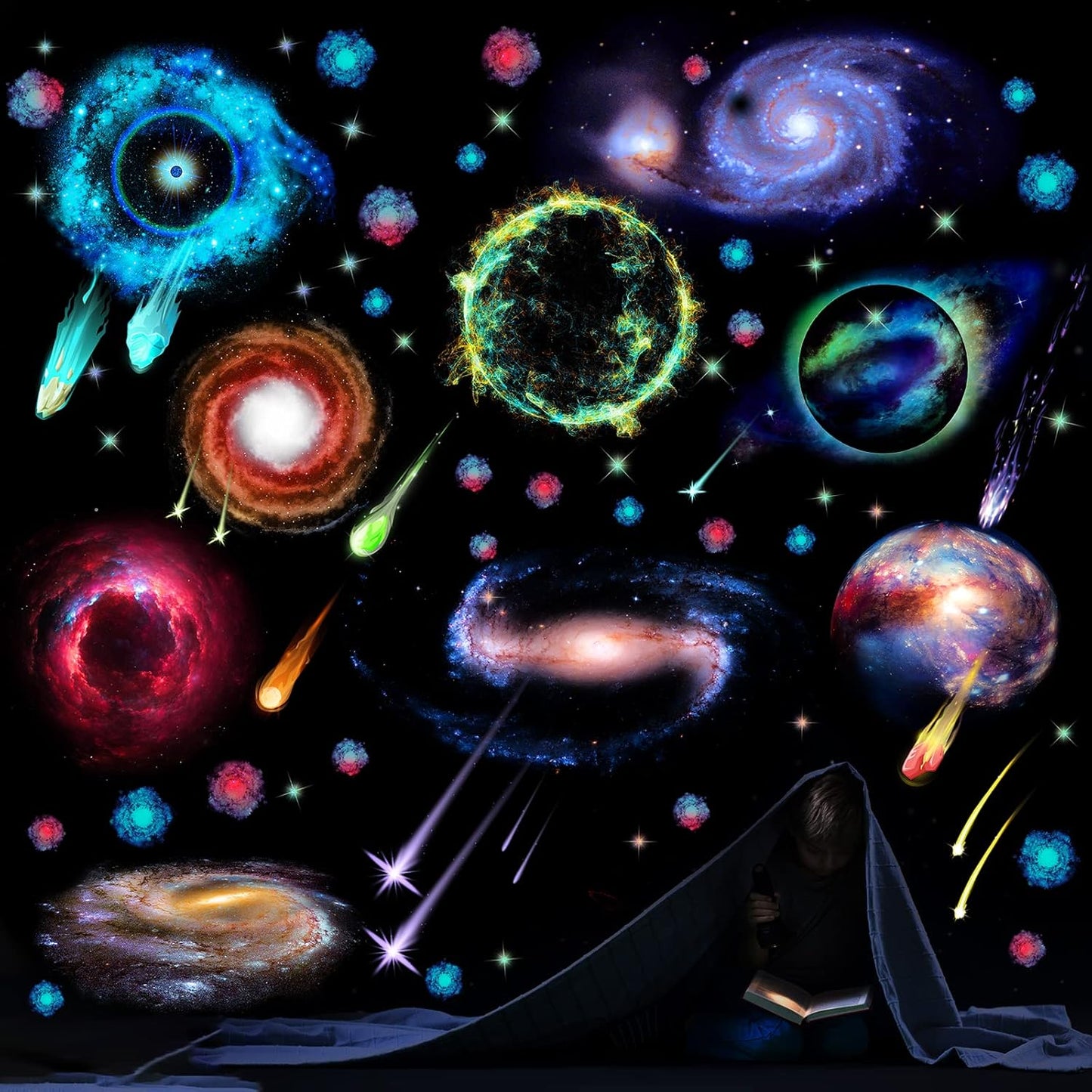 Glow in Dark Stars Ceiling Wall Stickers Galaxy Star Stickers Self-Adhesive Removable Decals for Kid Nursery (Fresh Style)