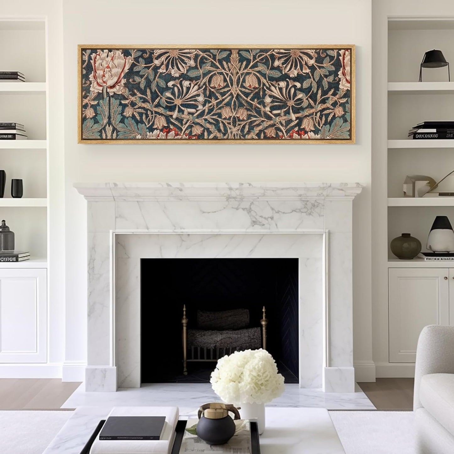 MUDECOR Large Framed Canvas Print Wall Art Botanical Elegance Victorian Style Floral Antique Retro Fine Art Illustrations Decorative Colorful for Bedroom - 60"x20"