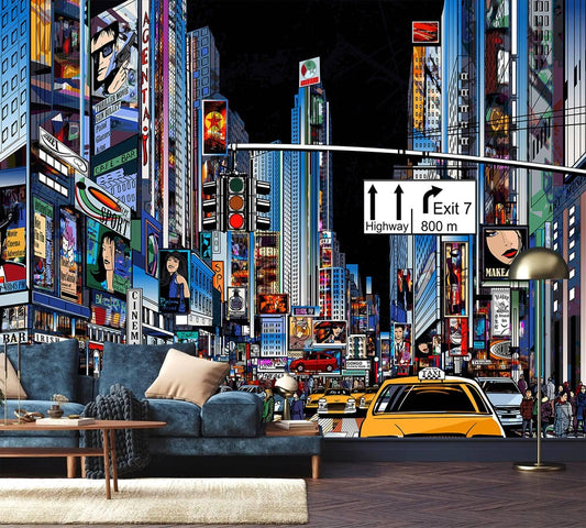 AFZEVEB-Hand-Painted New York City Wallpaper Wall murals for Bathroom 136"x96" (Not Peel and Stick)