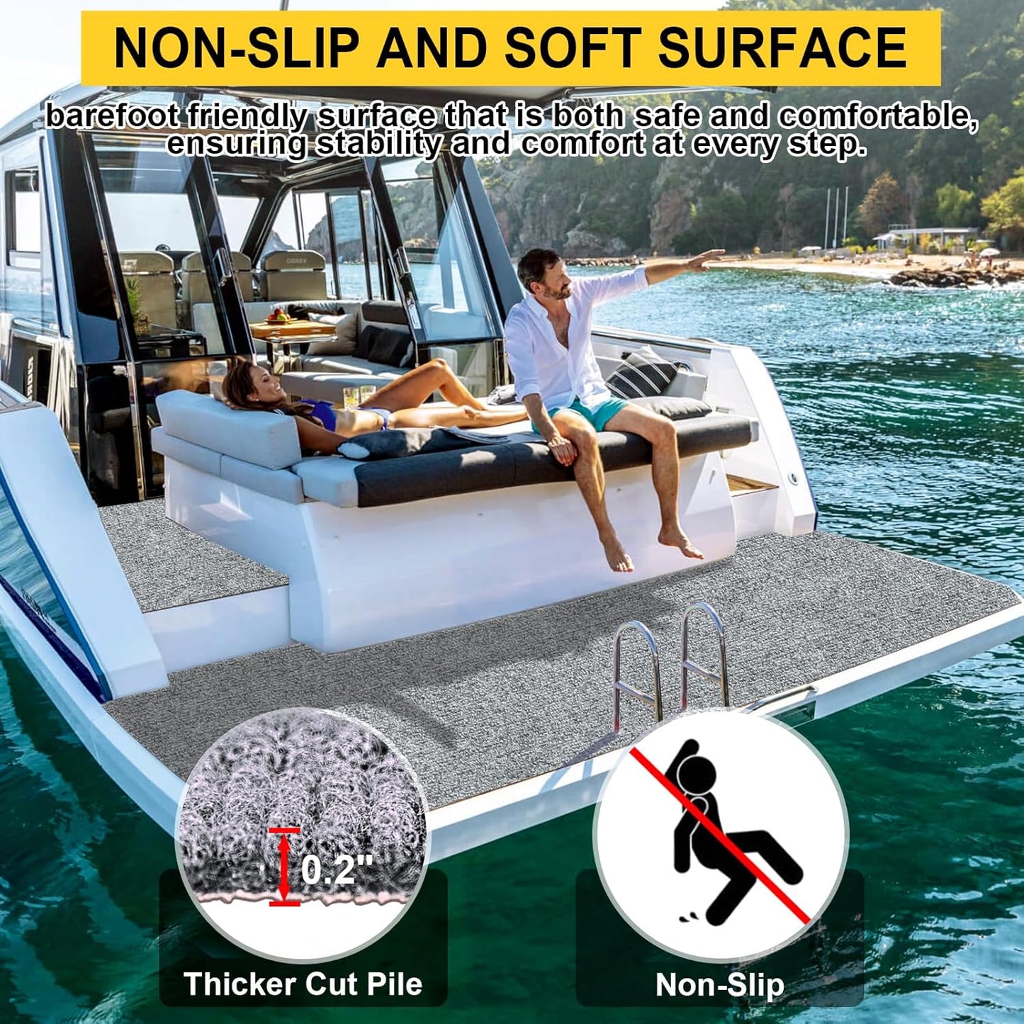 Marine Carpet,6 FT x 10 FT Smoke Gray Indoor Outdoor Carpet 0.2" Thick Boat Carpet with Water-Proof TPE Backing, Non-Slide Outdoor Marine Carpet Roll for Home, Patio, Porch, Deck