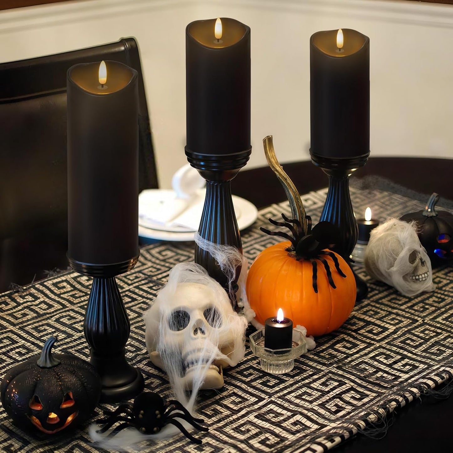 NURADA Outdoor Flameless Candles with Remote Timer - Waterproof Realistic Flickering LED Pillar Electric Battery Operated Fake Candle for Home Halloween Holiday Party Decor - 2 Pack Black(D3”H6”6”)