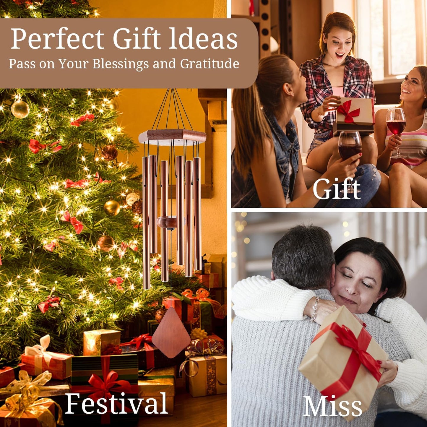 Small Wind Chimes for Outside, 28 Inches Wind Chimes Outdoor Tuned Soothing Melody, Sympathy Wind Chimes for Mom/Housewarming, Bronze Wind Chimes Outside Decoration.