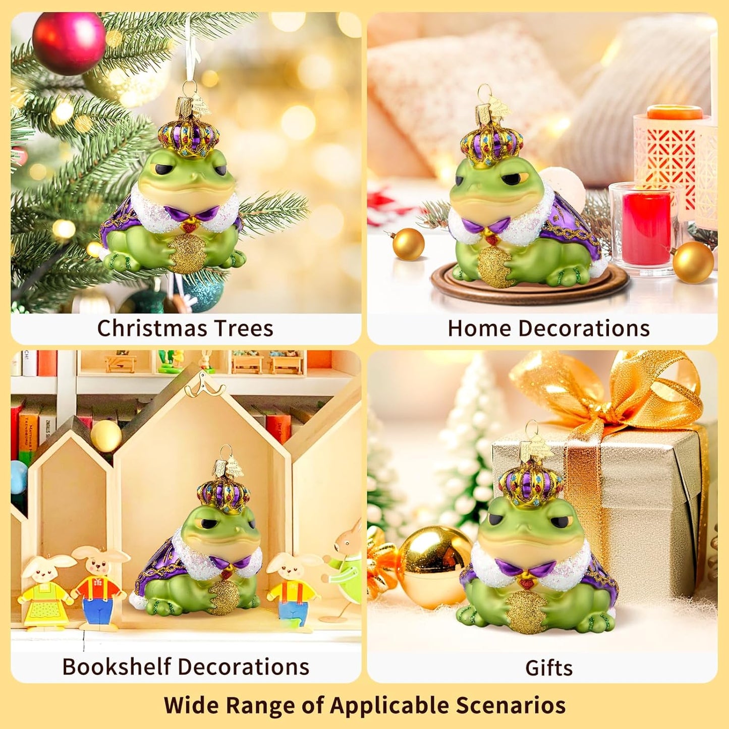 Frog Christmas Tree Ornaments,Hand-Blown Glass Ornaments,Frog Prince Watcher Collection Figurines Hanging Ornament,Christmas Decorations for Animal Lovers Holiday Party Home Gift