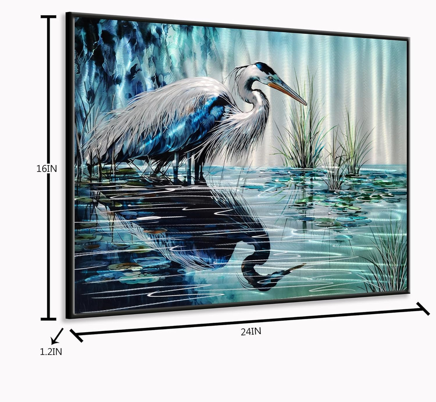 Yihui Arts Elegant Blue and Silver Heron Metal Wall Art for a Modern and Contemporary Home Decor Accent