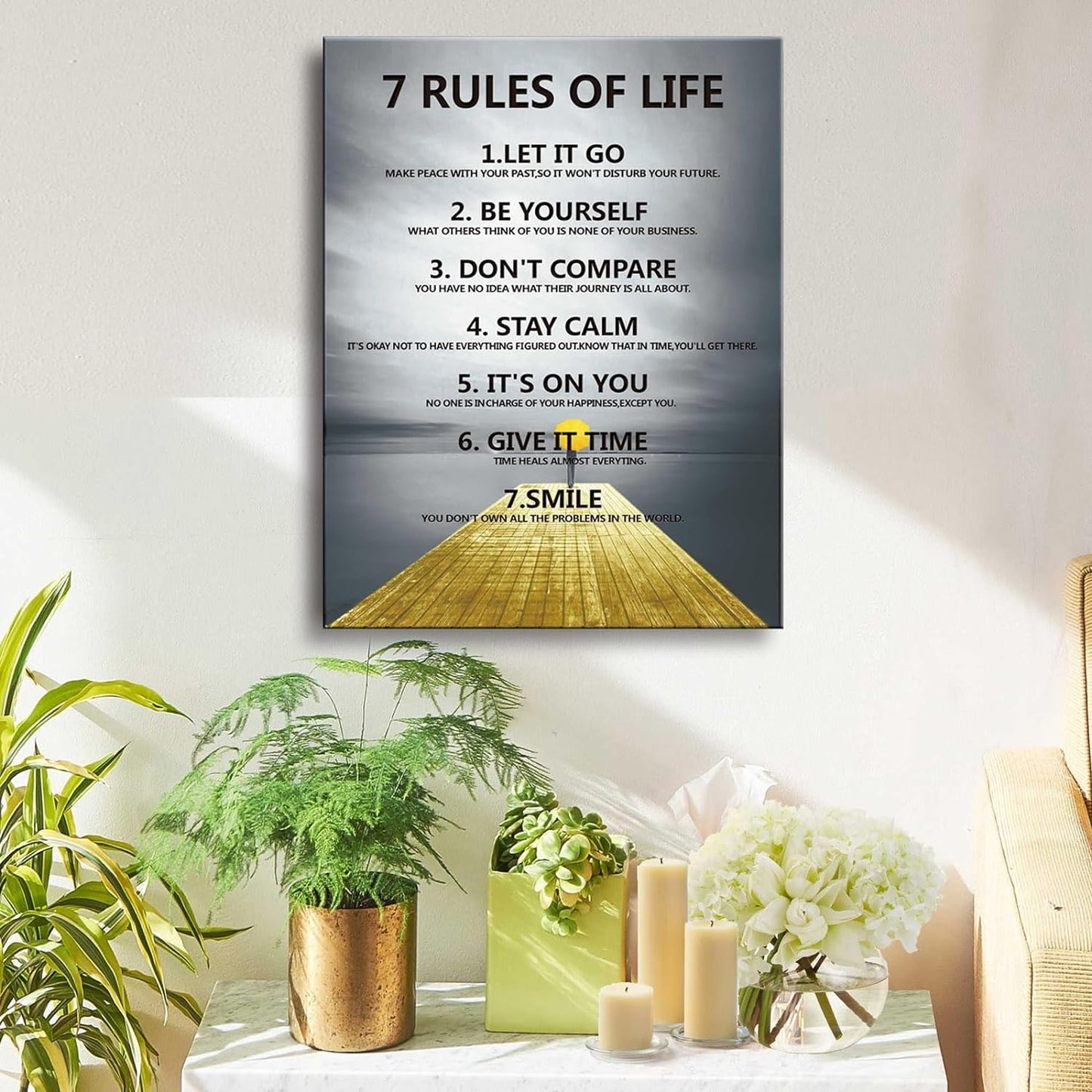 7 Rules of life wall decor Michael Jordan & Steph Curry Motivational Posters - Inspirational Wall Art for Boys Bedroom, Men's Room, Office, or Classroom Decor - Framed Canvas & Displate Style(16"X24") A-403
