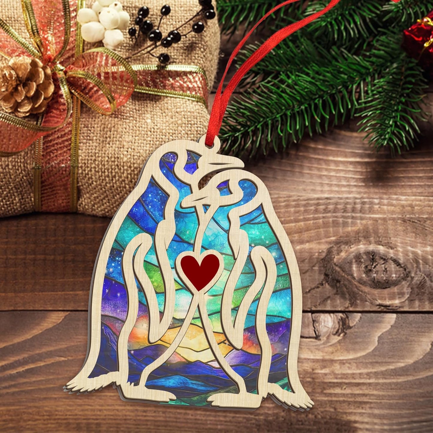 TEEZWONDER Anniversary Couple Gifts for Men Women - Suncatcher Christmas Ornaments 2025 Tree Decorations with Card - Penguin Gifts for Her Him, Husband Wife Birthday Gift Ideas Christmas Decorations
