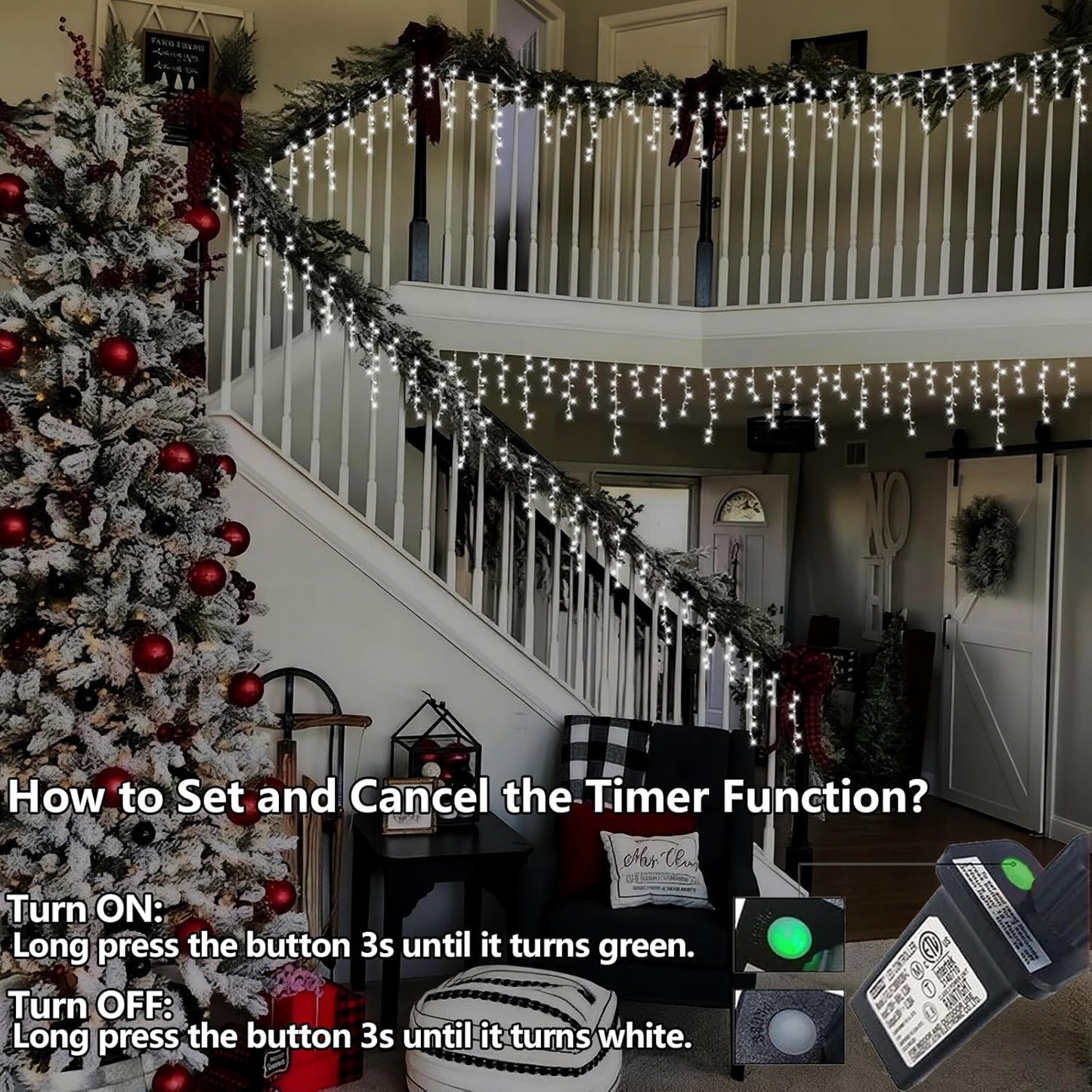 QITONG 800 LED Icicle Lights White