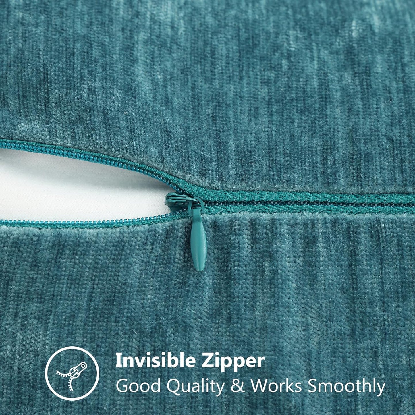 decorUhome Chenille Soft Throw Pillow Covers 26x26 Set of 2, Farmhouse Velvet Neutral Decorative Euro Pillow Covers with Stitched Edge for Couch Sofa Bed Home Decor, Teal