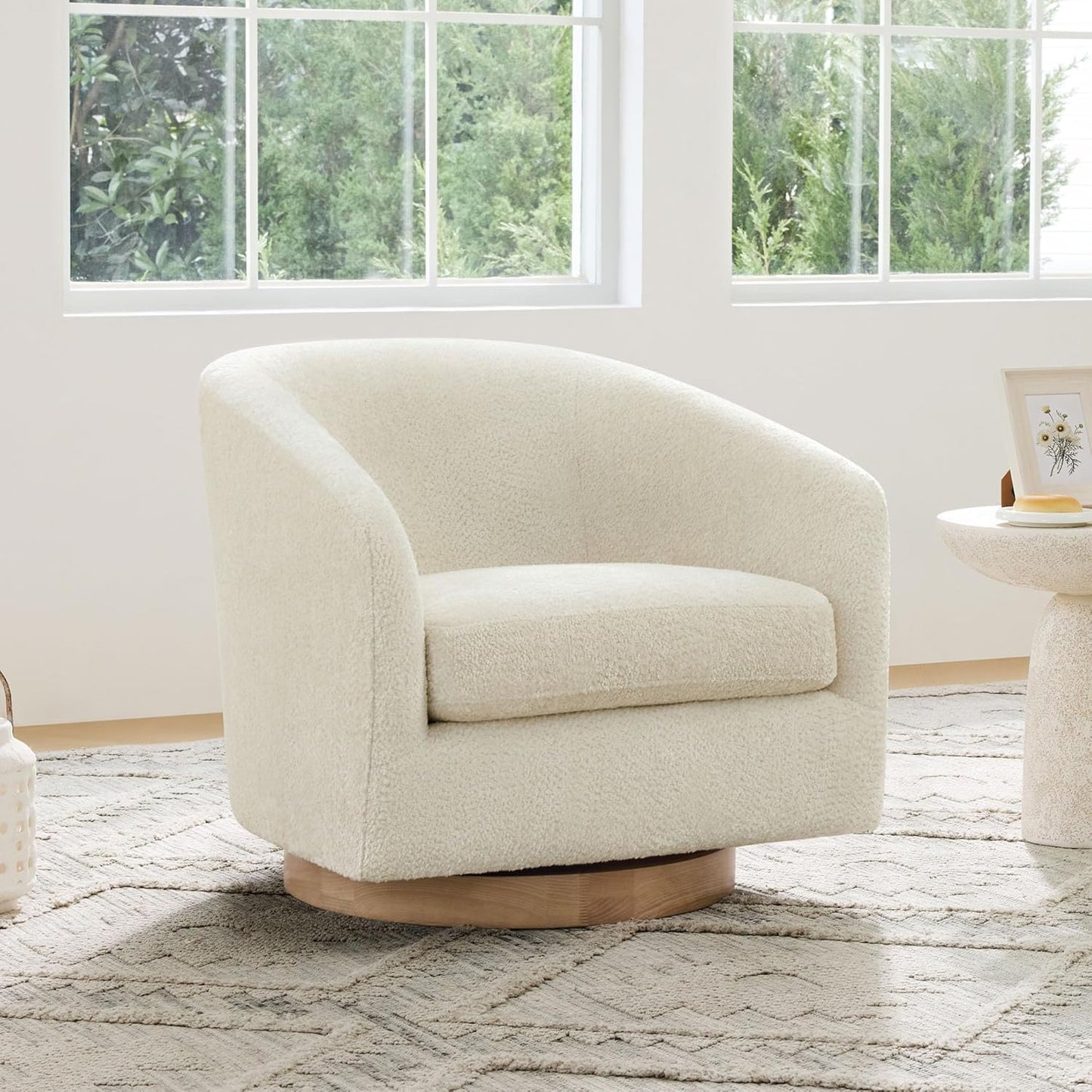 CHITA Swivel Accent Chair, FSC Certified Upholstered Fabric Barrel Chair for Living Room, Fully Assembled, Cream