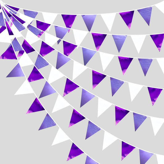 Purple and White Party Decorations Metallic Fabric Ombre Purple White Triangle Pennant Banner Flag Bunting for Graduation Birthday Engagement Wedding Bachelorette Lavender Lilac Violet Party Supplies